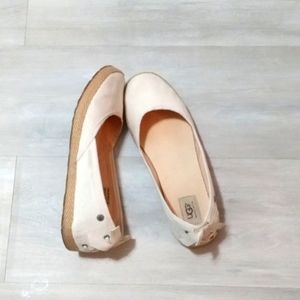 UGG INDAH LINEN CANVAS SLIP ONS w/BOW TIE BACK OFF WHITE 10